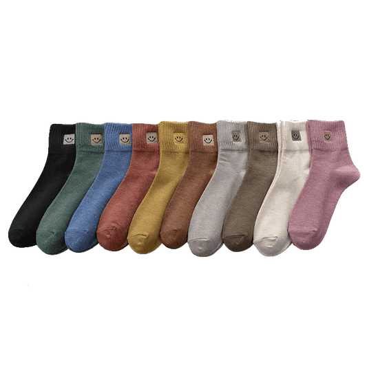 Cute Smile Face Socks - 6pack Various Colors