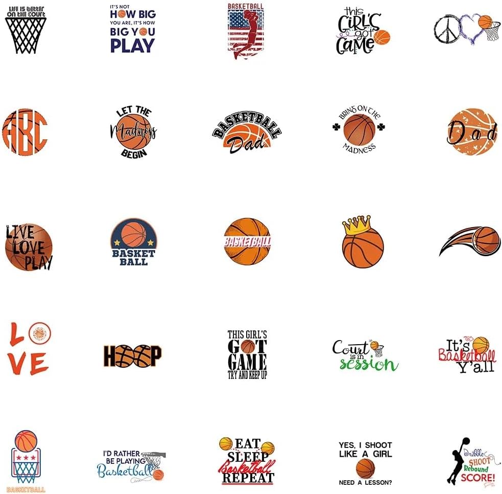 50pcs Waterproof Basketball Stickers - Vinyl Decals for Laptops, Water Bottles, Skateboards