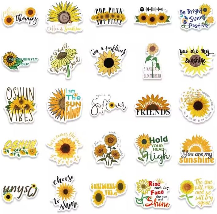 SOLAR SMILES | 50pc Inspirational Sunflower Vinyl Stickers