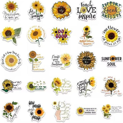 50pcs Insipirational Sunflower Face Stickers, Cute Water Bottle Stickers for Kids, for Teaching Rewards, Notebooks, Stationery, Luggage, Cartoon PVC Sticker