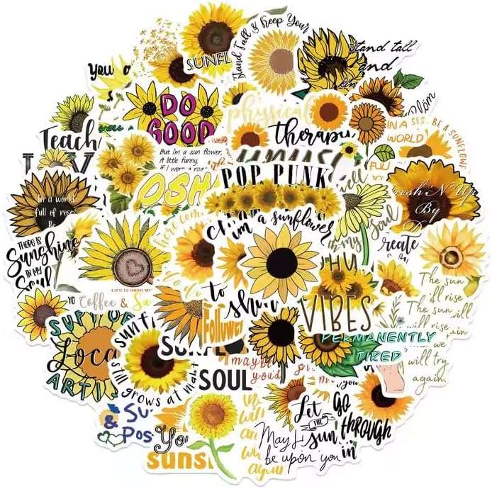 50pcs Insipirational Sunflower Face Stickers, Cute Water Bottle Stickers for Kids, for Teaching Rewards, Notebooks, Stationery, Luggage, Cartoon PVC Sticker