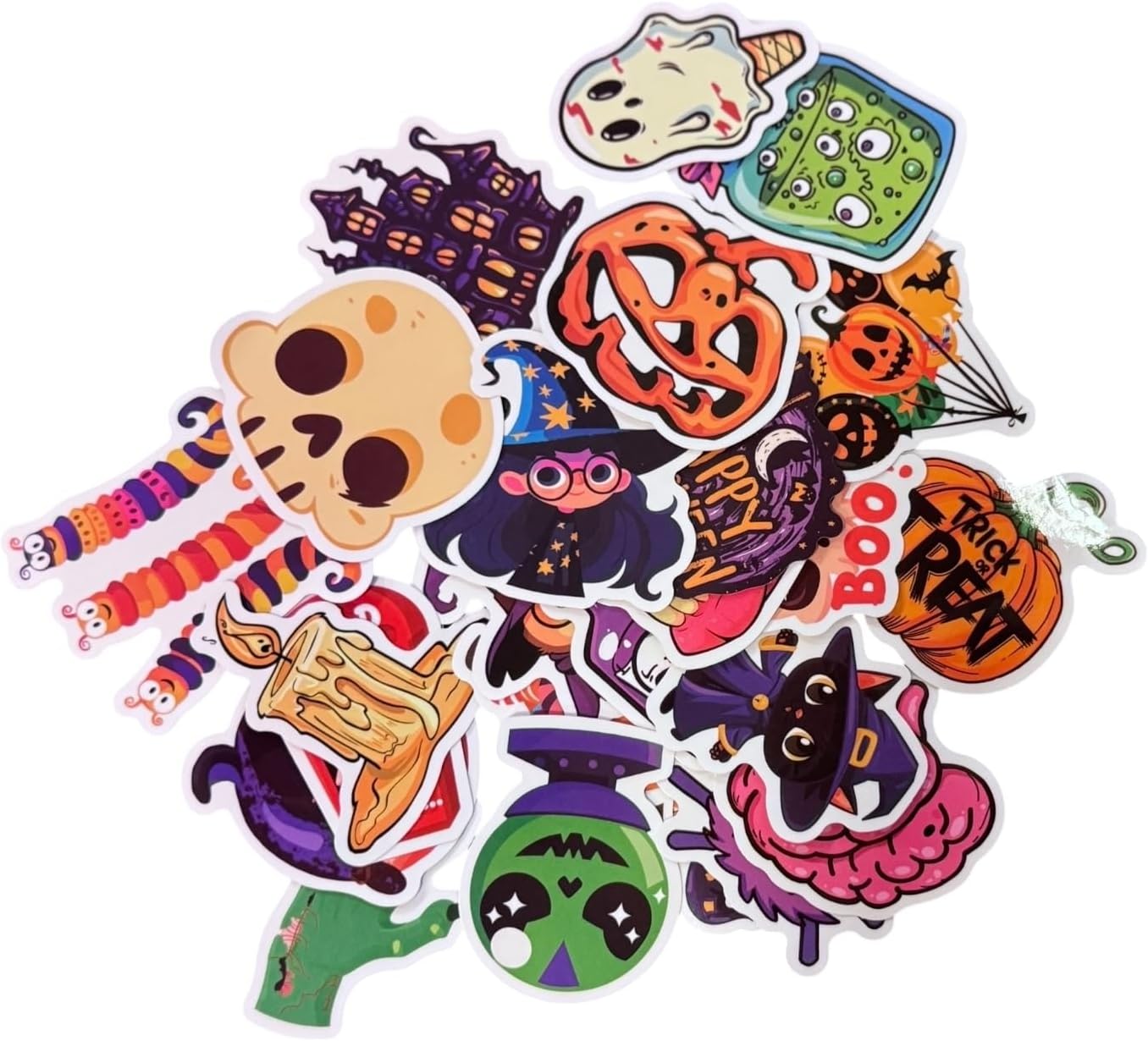 50PCS Halloween Stickers for Kids - Cute Vinyl Halloween Stickers Waterproof Spooky Stickers for Trick or Treat, Halloween Party Favors, Pumpkin Ghost Witch Decorations for Water Bottles Laptop