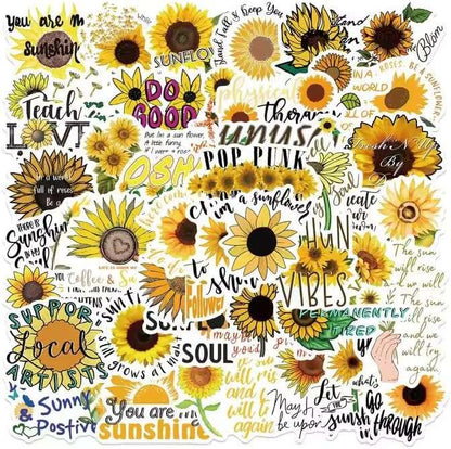 50pcs Insipirational Sunflower Face Stickers, Cute Water Bottle Stickers for Kids, for Teaching Rewards, Notebooks, Stationery, Luggage, Cartoon PVC Sticker