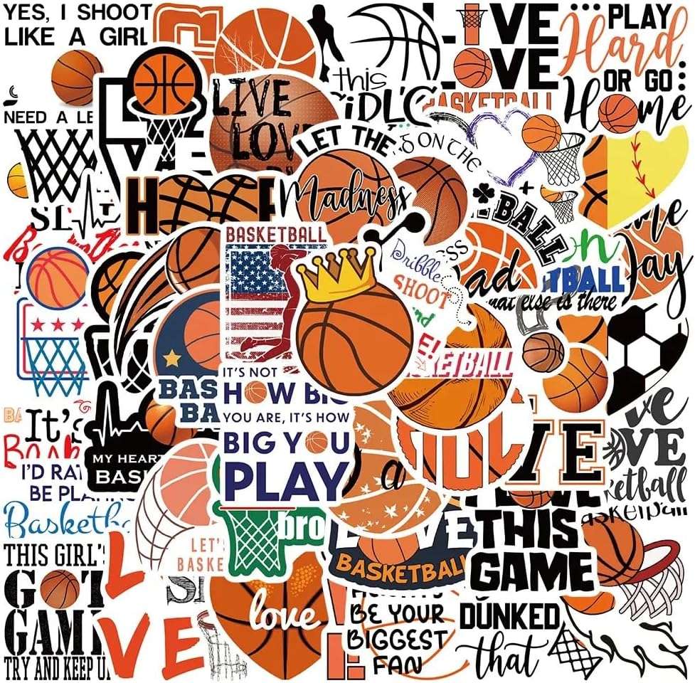50pcs Waterproof Basketball Stickers - Vinyl Decals for Laptops, Water Bottles, Skateboards