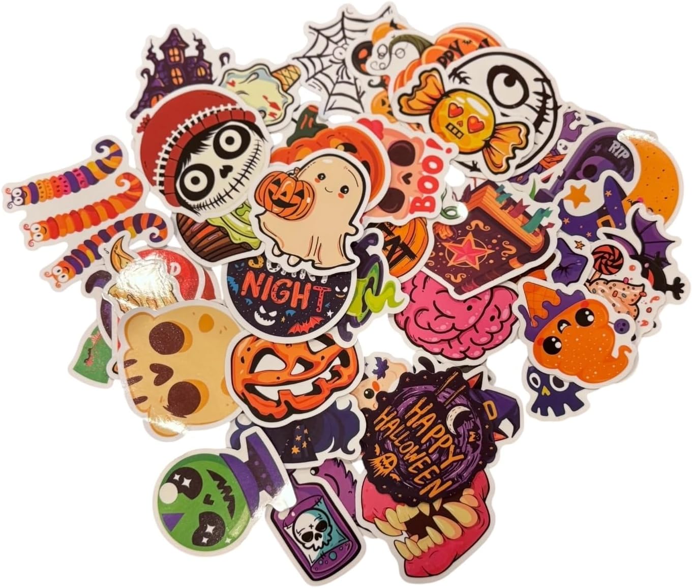 50PCS Halloween Stickers for Kids - Cute Vinyl Halloween Stickers Waterproof Spooky Stickers for Trick or Treat, Halloween Party Favors, Pumpkin Ghost Witch Decorations for Water Bottles Laptop