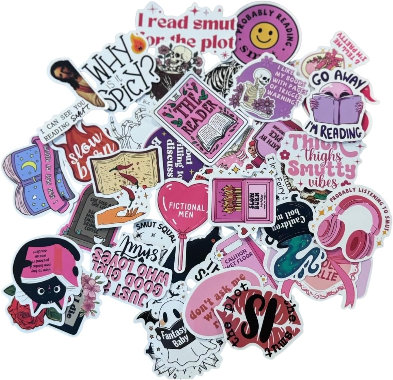 50PCS Smutty Book Stickers for Kindle Adult,Bookish Smut Reading Booktok Dark Romance Case Journal Water Bottle Sticker Spicy Lover Gift Funny Aesthetic Pink Laptop Phone Decal Decor (Bookish)