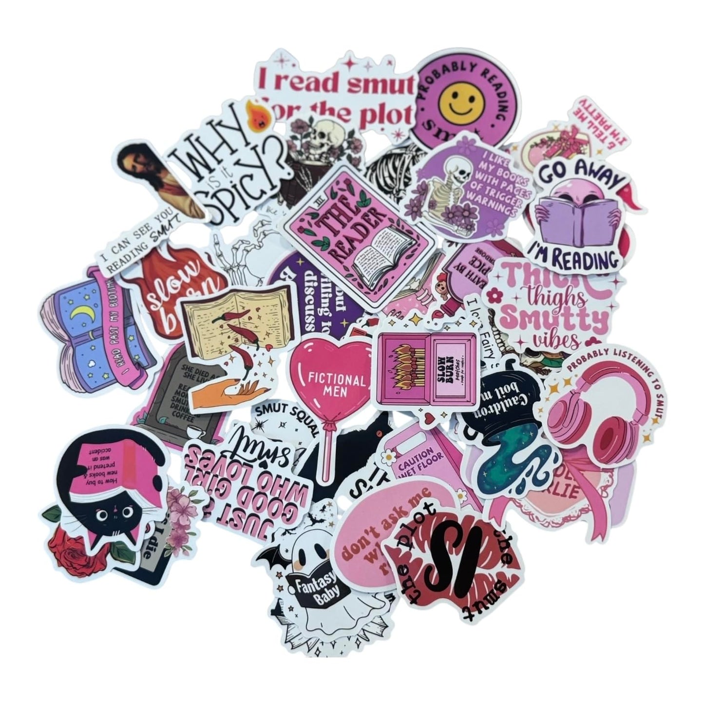 50PCS Smutty Book Stickers for Kindle Adult,Bookish Smut Reading Booktok Dark Romance Case Journal Water Bottle Sticker Spicy Lover Gift Funny Aesthetic Pink Laptop Phone Decal Decor (Bookish)