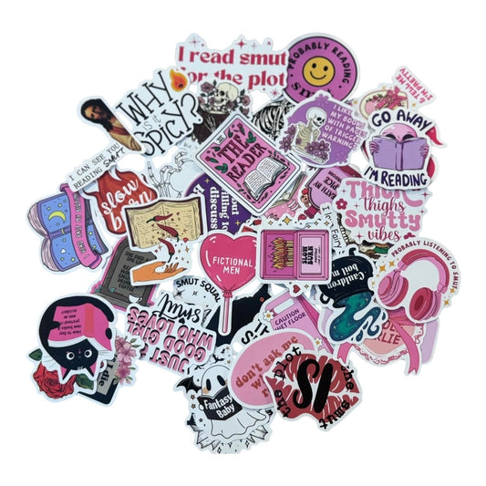 50PCS Smutty Book Stickers for Kindle Adult,Bookish Smut Reading Booktok Dark Romance Case Journal Water Bottle Sticker Spicy Lover Gift Funny Aesthetic Pink Laptop Phone Decal Decor (Bookish)