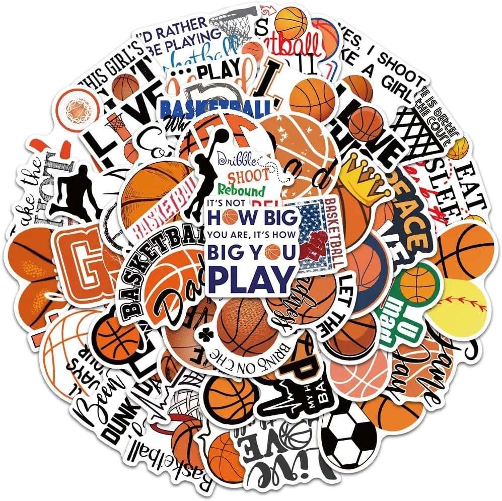50pcs Waterproof Basketball Stickers - Vinyl Decals for Laptops, Water Bottles, Skateboards