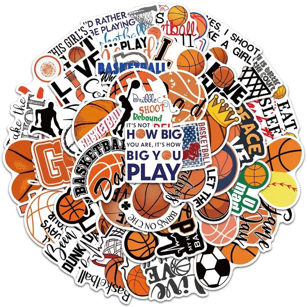 50pcs Waterproof Basketball Stickers - Vinyl Decals for Laptops, Water Bottles, Skateboards