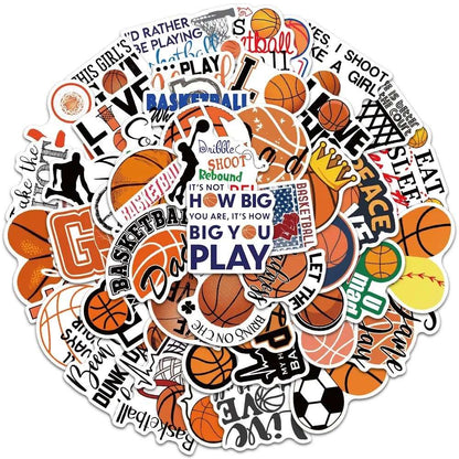 50pcs Waterproof Basketball Stickers - Vinyl Decals for Laptops, Water Bottles, Skateboards