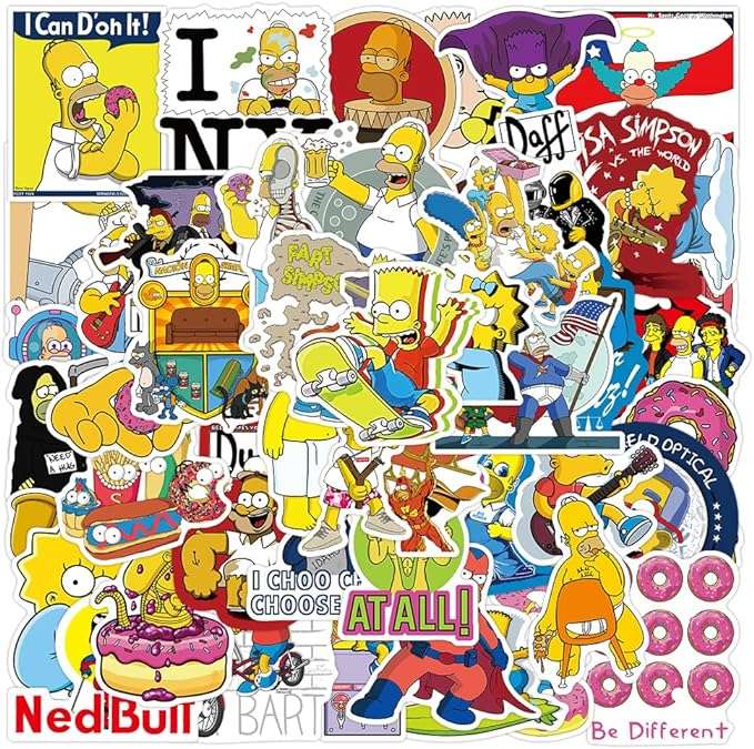 Cartoon The Simpsons Sticker Pack 50pcs, Funny Bart and Homer Vinyl Decals for Skateboard and Laptop