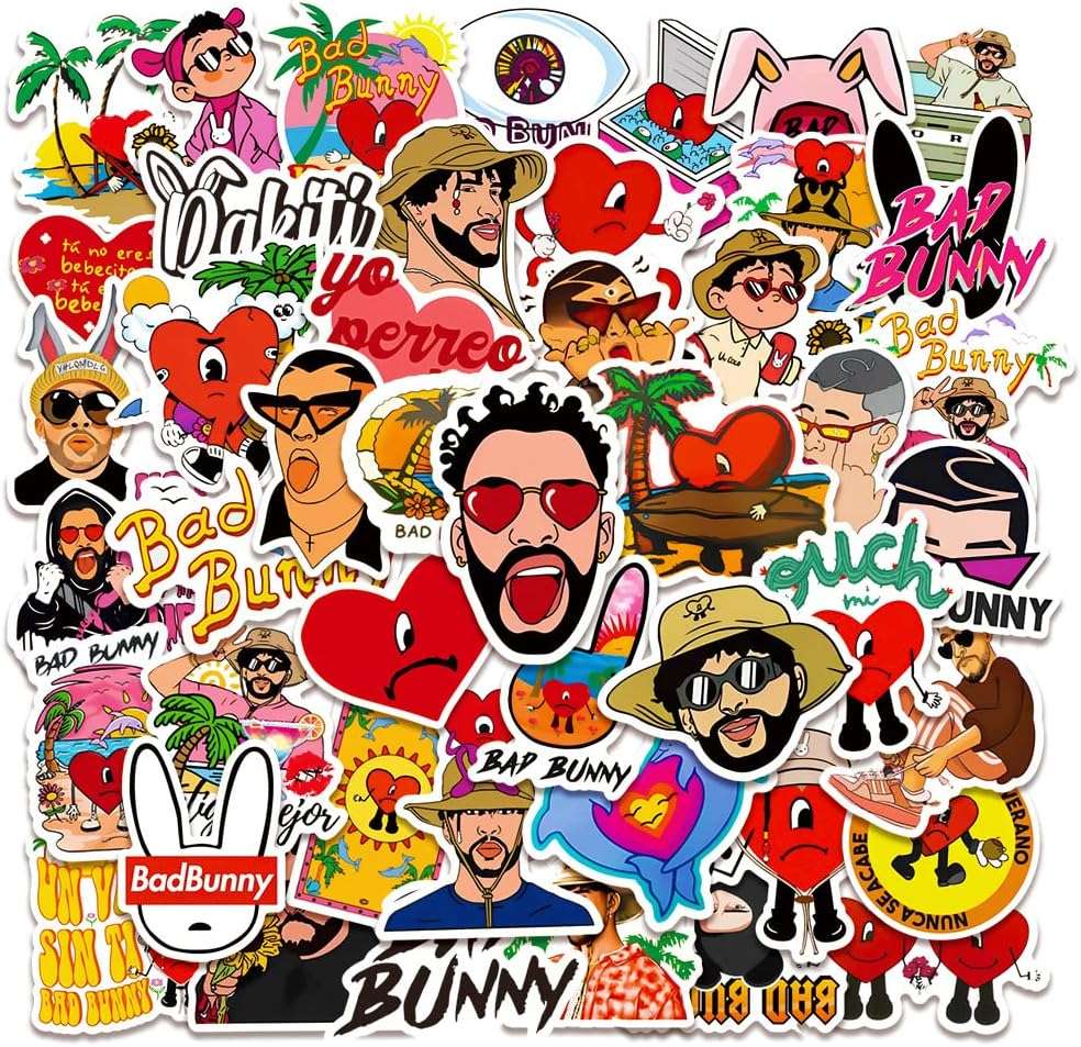 50Pcs Hot Style Bad Bunny Stickers - Waterproof PVC Decals for Laptop, Luggage, Phone & More