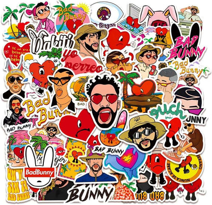 50Pcs Hot Style Bad Bunny Stickers - Waterproof PVC Decals for Laptop, Luggage, Phone & More