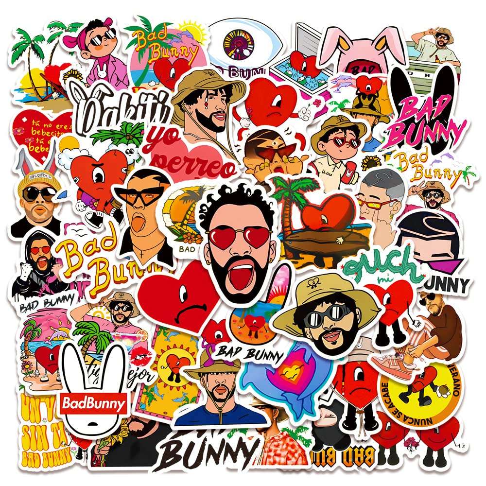 50Pcs Hot Style Bad Bunny Stickers - Waterproof PVC Decals for Laptop, Luggage, Phone & More