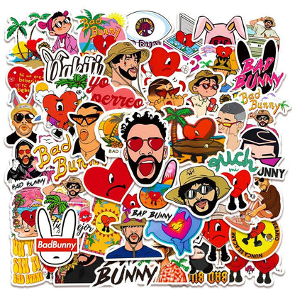 50Pcs Hot Style Bad Bunny Stickers - Waterproof PVC Decals for Laptop, Luggage, Phone & More