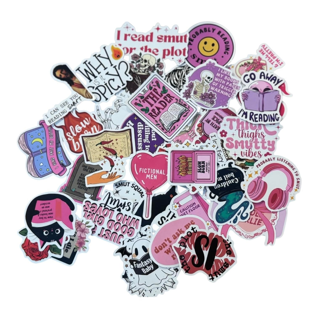 Aesthetic bookish stickers for Kindle and planners, literary vinyl decals.